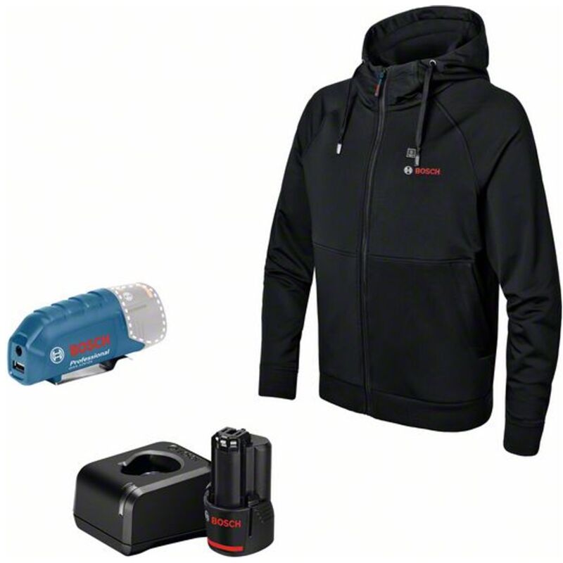Bosch Beheizbare Sweatjacke / Heizjacke Ghh 18v Xa (full Version) Incl. Akku, Gr. Xl Schwarz