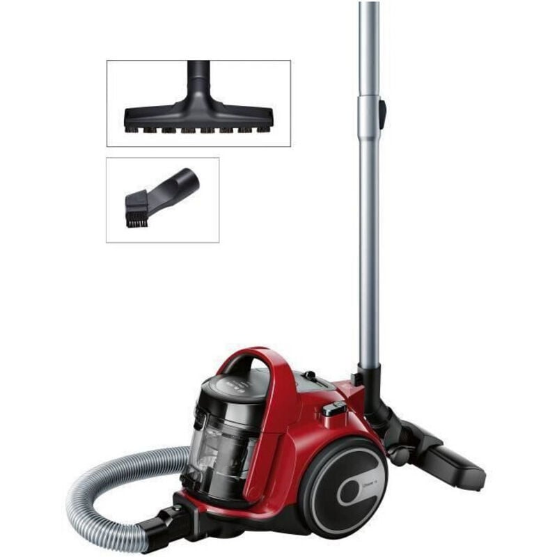Bosch - BGC05AAA2 Aspirapolvere a Traino Senza Sacco con Filtro Igienico PureAir, Design Compatto, Potente, Rosso