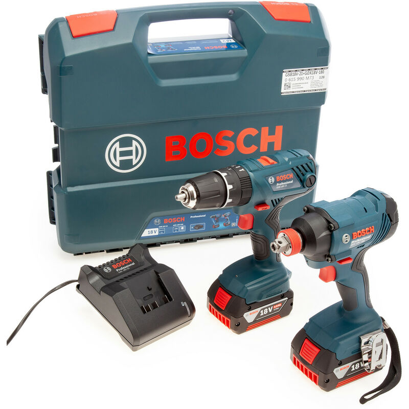 Image of 18V Twin Pack - gsb 18V-21 Combi + gdx 18V-180 Impact Driver/Wrench (2 x 4.0Ah Batteries) 0615990M73 - Bosch