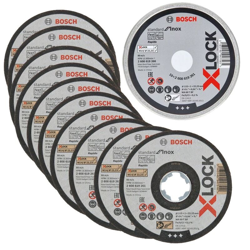 Bosch - 2608619266 115mm x 1mm x 22.23mm x-lock Inox Metal Cutting Discs 10pk