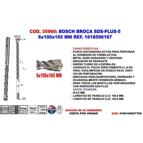 BOSCH bosch broca sds-plus-5    6x100x165 mm 1 618 596 167 , bosch broca sds-plus-5    6x100x165 mm 1 618 596 167