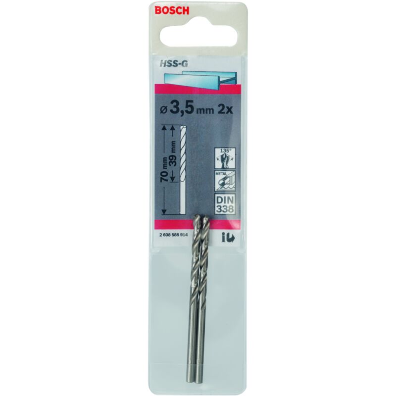 

BOSCH 2608585914 Broca para metal HSS-G, DIN 338 3,5 x 39 x 70 mm