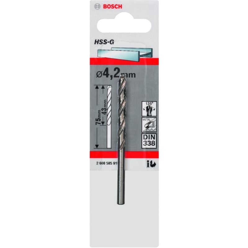 

2608585918 Broca para metal HSS-G, DIN 338 4,2 x 43 x 75 mm - Bosch