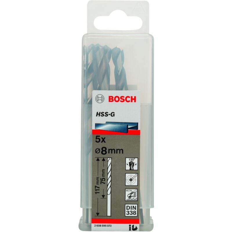 

BOSCH 2608595072 Broca para metal HSS-G, DIN 338 8 x 75 x 117 mm