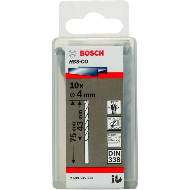 

2608585880 Brocas metálicas HSS-Co, DIN 338 4 x 43 x 75 mm - Bosch