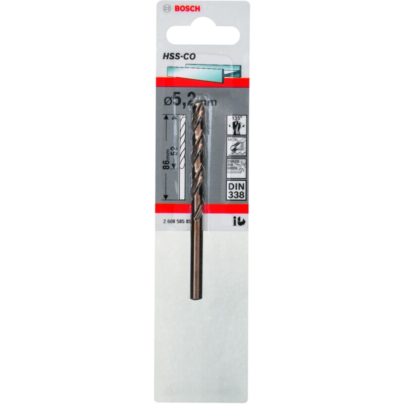 

BOSCH 2608585853 Brocas metálicas HSS-Co, DIN 338 5,2 x 52 x 86 mm