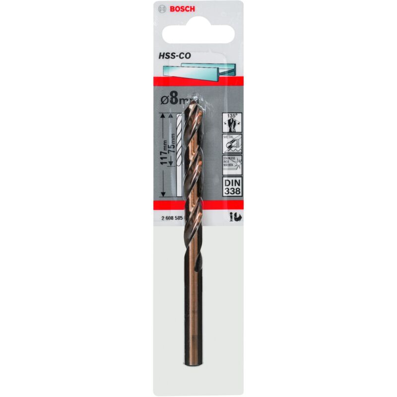 

2608585860 Brocas metálicas HSS-Co, DIN 338 8 x 75 x 117 mm - Bosch