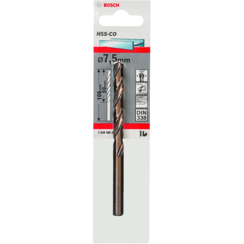 

2608585859 Brocas metálicas HSS-Co, DIN 338 7,5 x 69 x 109 mm - Bosch