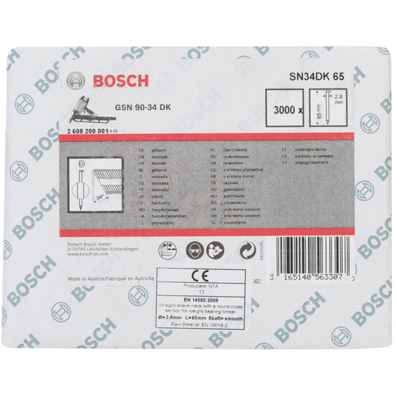 Chiodo a testa D SN34DK 65, 2,8 mm, 65 mm, senza rivestimento, liscio, confezione da 3000 pezzi