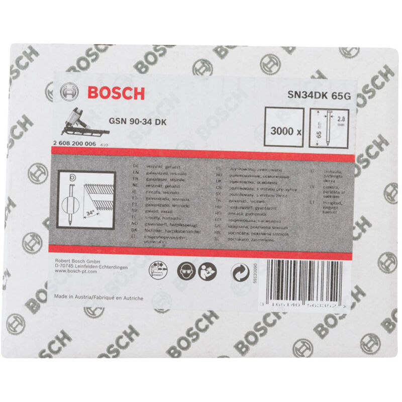 Chiodo a testa D SN34DK 65G, 2,8 mm, 65 mm, zincato, liscio, confezione da 3000 pezzi