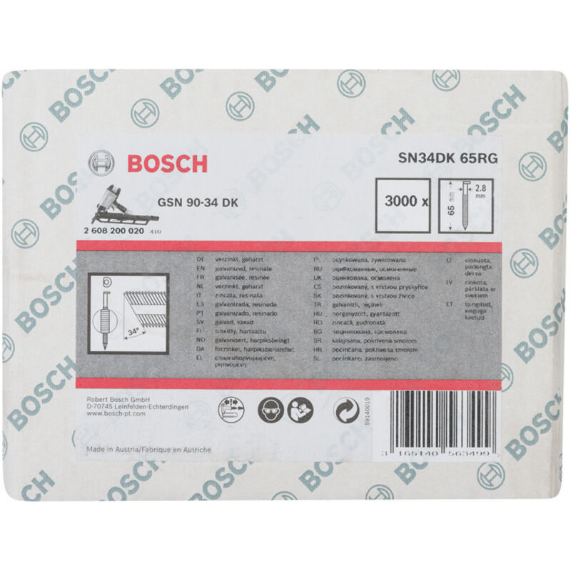 Chiodo a testa D SN34DK 65RG, 2,8 mm, 65 mm, zincato, rigato, confezione da 3000 pezzi