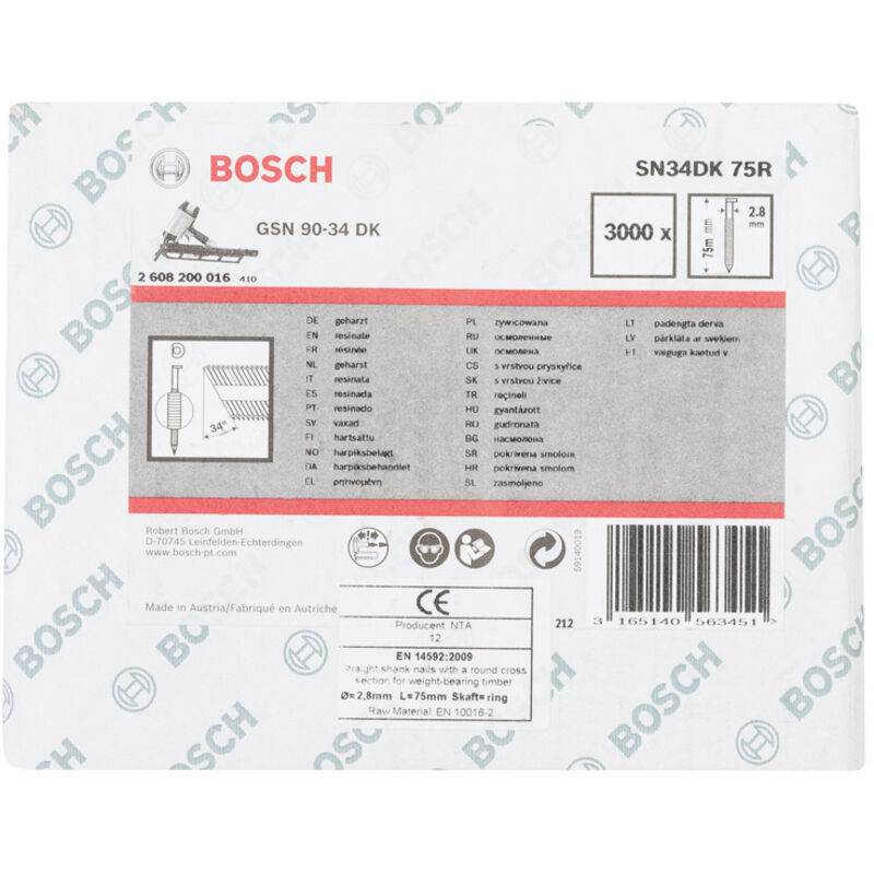 Chiodo a testa D SN34DK 75R, 2,8 mm, 75 mm, senza rivestimento, rigato, confezione da 3000 pezzi