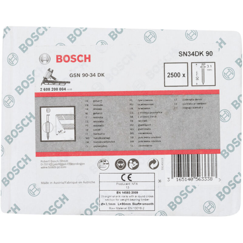 D-Kopf chiodo a striscia SN34DK 90, 3,1 mm, 90 mm, senza rivestimento, liscio, confezione da 2500 pezzi