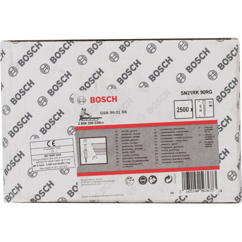 Chiodo a testa rotonda SN21RK 90RG 3,1 mm, 90 mm, zincato, rigato, confezione da 2500 pezzi