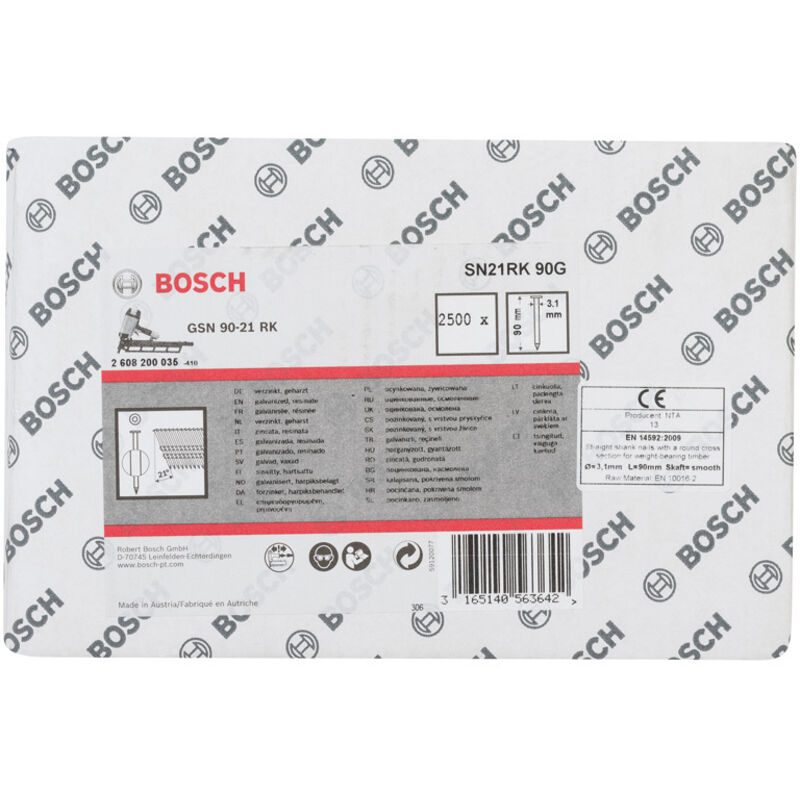 Chiodo a testa rotonda SN21RK 90G 3,1 mm, 90 mm, zincato, liscio, confezione da 2500 pezzi