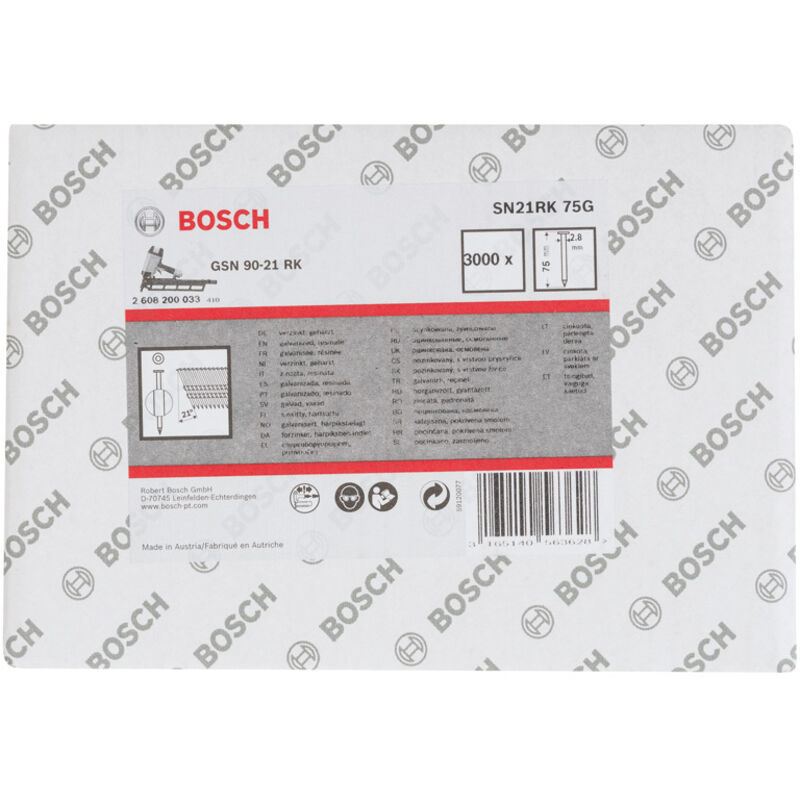 Chiodo a testa rotonda SN21RK 75G 2,8 mm, 75 mm, zincato, liscio, confezione da 3000 pezzi