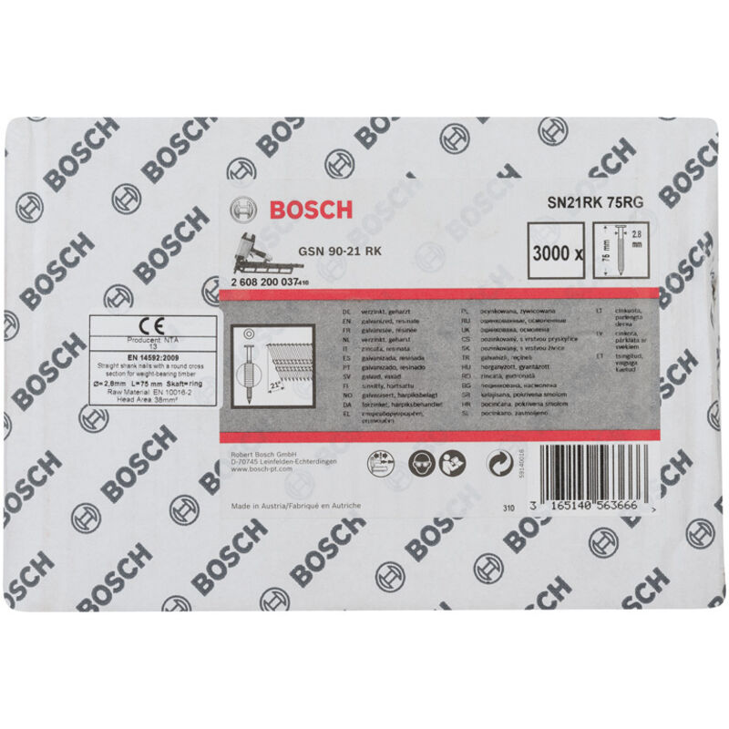 Chiodo a testa rotonda SN21RK 75RG 2,8 mm, 75 mm, zincato, rigato, confezione da 3000 pezzi