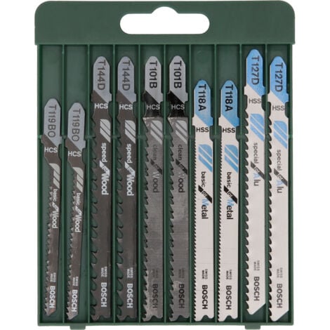 BOSCH Coffret 10 Lames scie sauteuse Emm. en T , Bois & Métal