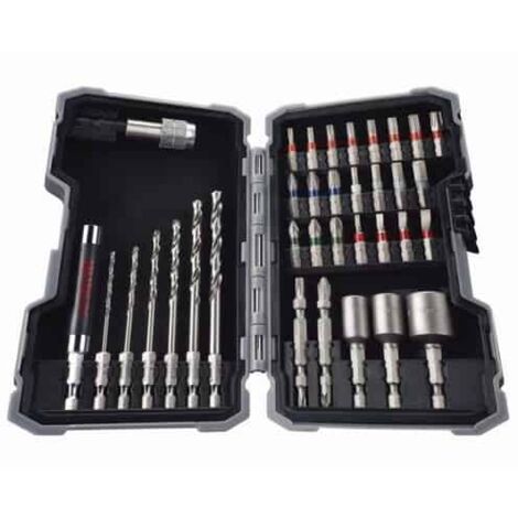 Bosch – Coffret 35 pièces forets à métaux – Embouts de vissage et douilles – Coffret plastique résistant – Code couleur par type d'embout