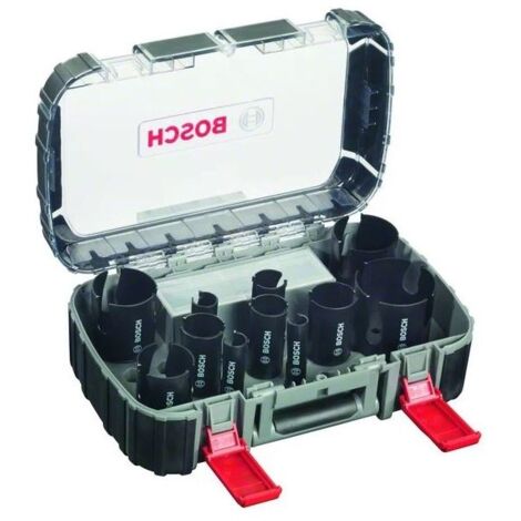 Bosch – Coffret de 15 scies-trépan multi construction – Diamètres Ø 20 à 76 mm – Dents en carbure de tungstène – Adaptateur inclus
