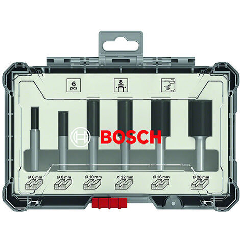 Bosch – Coffret de fraises pour défonceuse et affleureuse 6 pièces – Fraises droites 2 et 3 taillants pour bois dur – Diamètre de la queue 8 mm – 2607017466