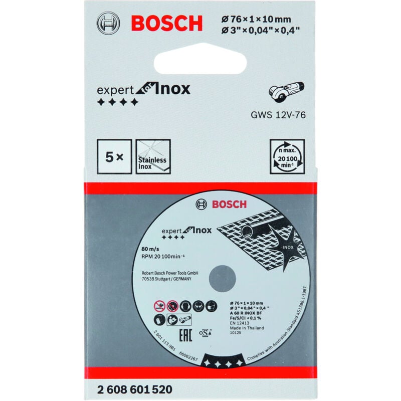 

BOSCH 2608601520 Corte recto Expert Inox: 76x22.4x1mm:5ud