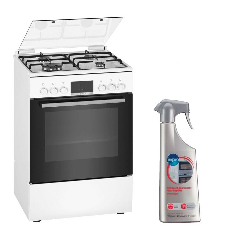 Cuisinière 4 foyers brûleurs gaz blanc 60x60cm Four EcoClean Feu WOK 4KW Gazinière 66L - Blanc - Bosch