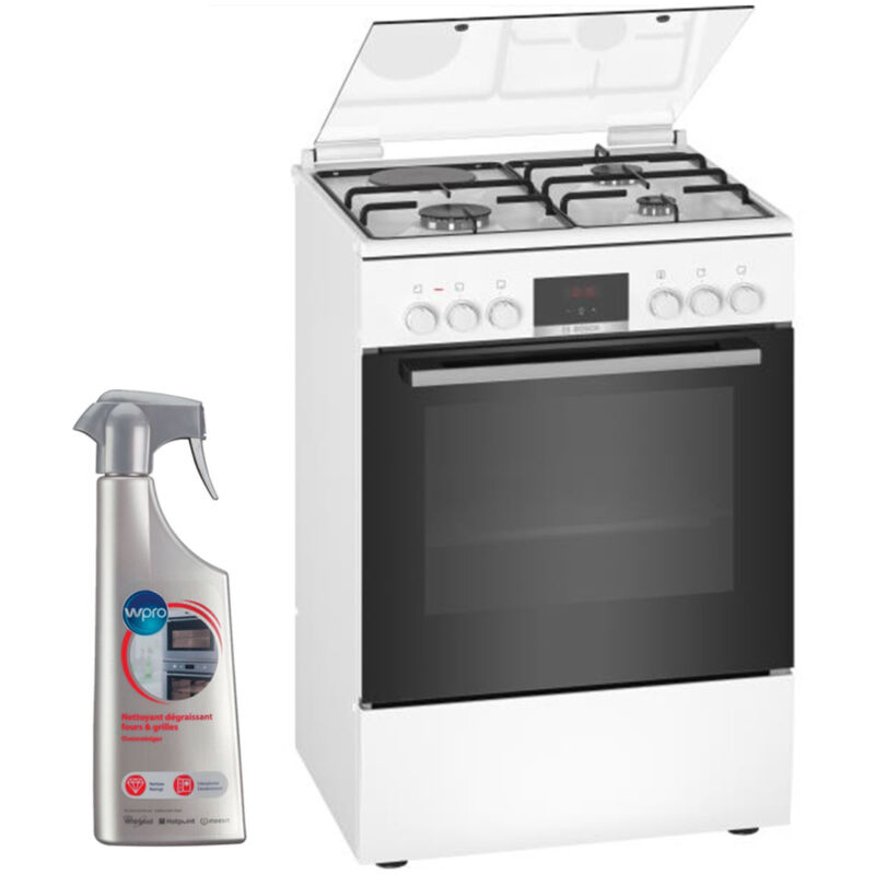 BOSCH Cuisinière Mixte blanc 60x60cm Four EcoClean 66L Multifonction 7 modes de cuisson - Blanc