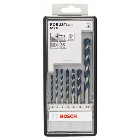 Bosch Professional Juego de 7 brocas multiuso Robust Line CYL-9 MultiConstruction 5; 5,5; 6; 6; 7; 8; 10 mm