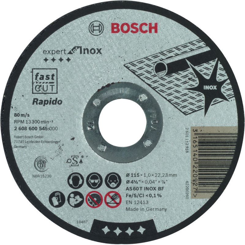 

BOSCH 2608600545 Disco corte Expert Inox - Rapido AS60T INOX BF, 115, 1,0
