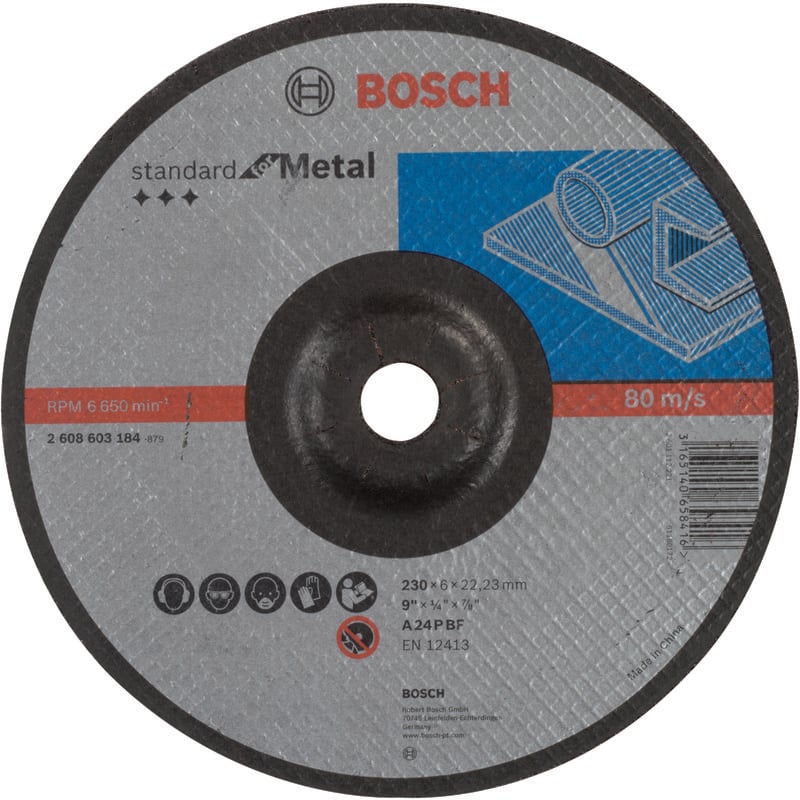 

BOSCH 2608603184 Disco desbaste Standard Metal A 24 P BF, 230, 22,23, 6,0