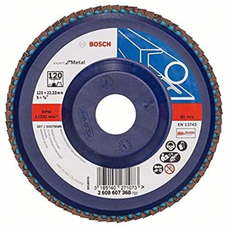 Bosch - 2 608 607 368 - Disco lamellare con grana 120, 125 mm, diametro foro 22,23 mm, confezione da 1