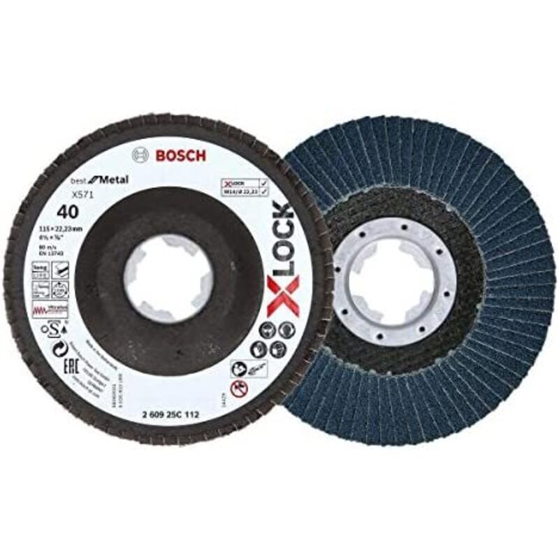 Professional 260925C112 2 x Disco Lamellare x-lock, dimensioni Grana K40, Angolato, Accessorio per Smerigliatrice Angolare, ø 115 mm - Bosch
