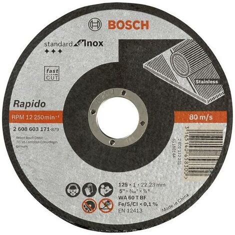 BOSCH Disco de corte recto Standard for Inox - Rapido WA 60 T BF, 125 mm, 22,23 mm, 1,0 mm REF.2608603171