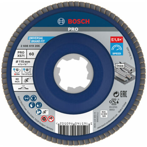 Bosch – Disque à lamelles 115 mm – Granulométrie 60 – Système X-LOCK pour changement rapide – Pour ébauche de cordons de soudure et ponçage métal - 2608619206