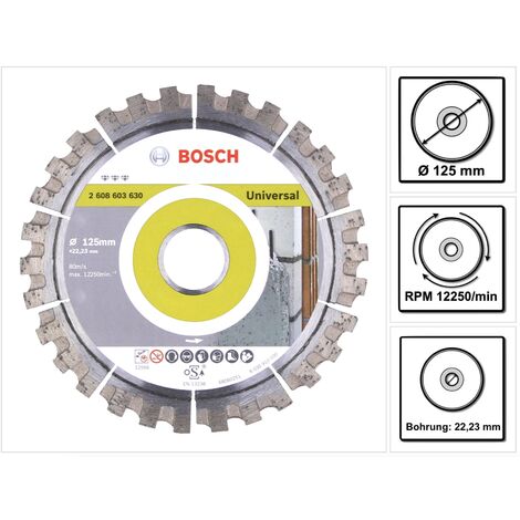 Bosch – Disque à tronçonner diamant 125 mm – Alésage 22,23 mm – Pour béton armé et maçonnerie – 2608603630