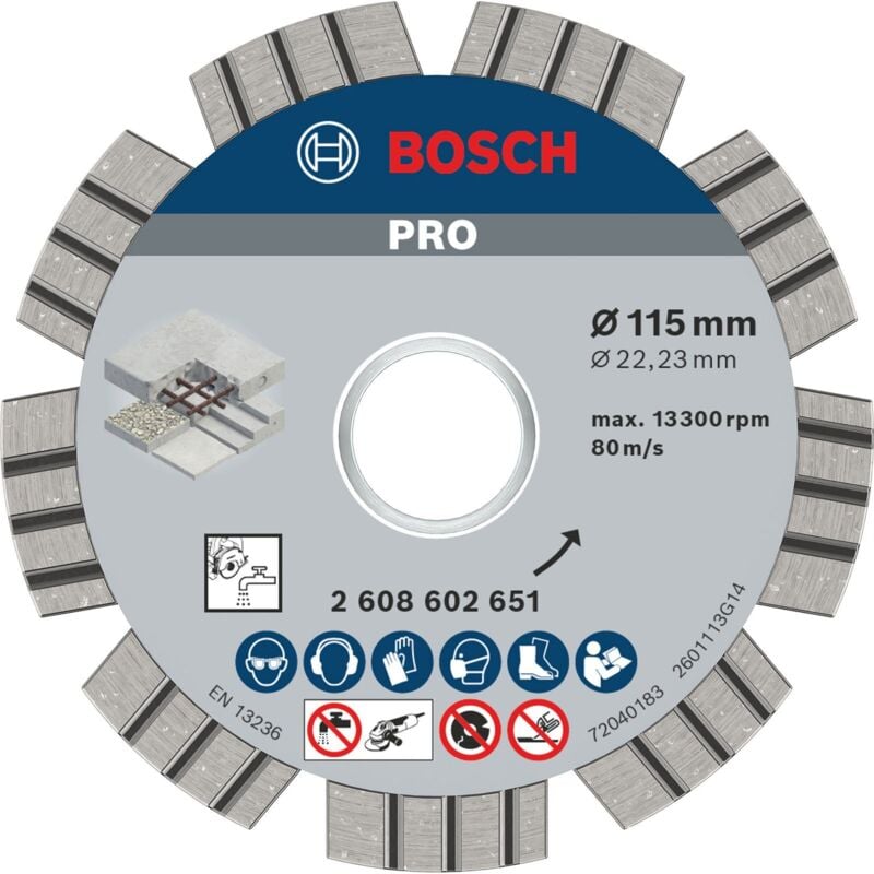 Bosch - Disque à tronçonner diamanté pro Concrete 115 x 22,23 mm - 2608602651