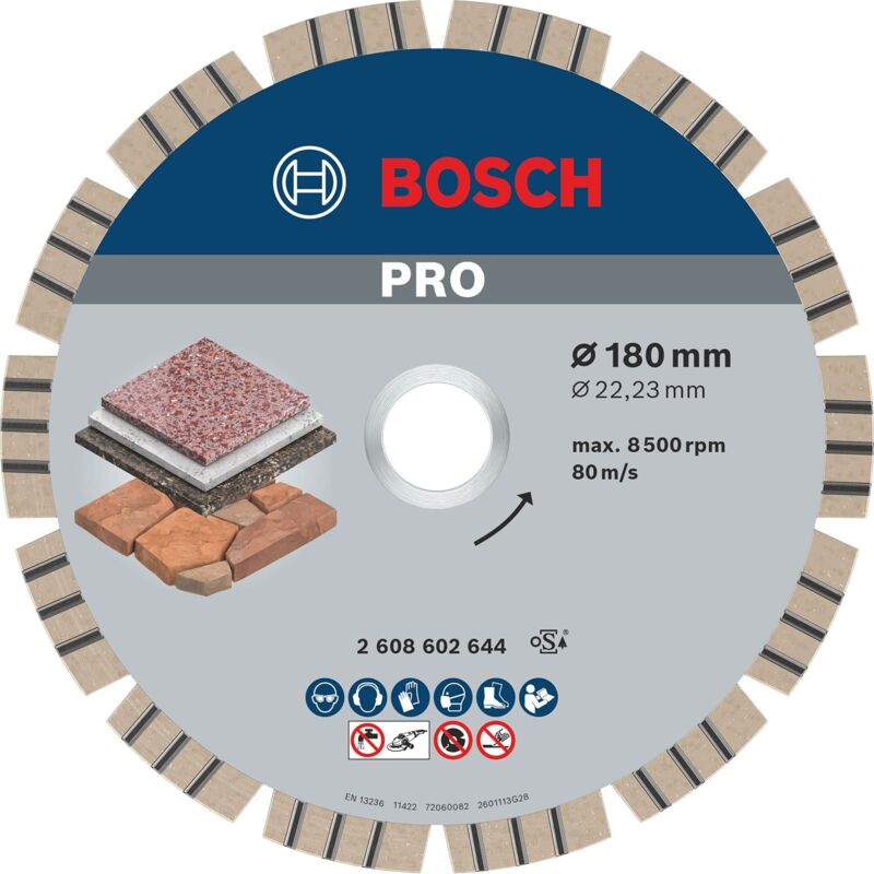 Disque à tronçonner diamanté pro Stone Bosch 180 x 22,23 mm - 2608602644