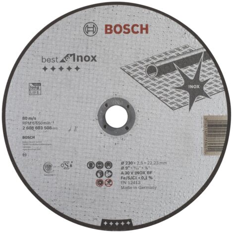 Bosch – Disque à tronçonner inox 230 mm 2,5 mm – Grain céramique pour coupe précise – Alésage 22,23 mm – 2608603508