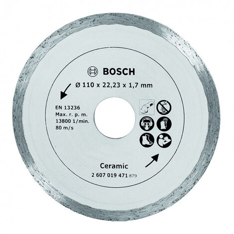 Bosch – Disque diamant pour carrelage Ø110 mm – Alésage 22,23 mm – Épaisseur 1,7 mm – Coupe nette pour céramique et granit - 2607019471