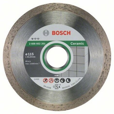 Bosch – Disque à tronçonner diamanté 115mm – Alésage 22,23mm – Pour céramique et porcelaine – Coupe nette sans éclat - 2608602201