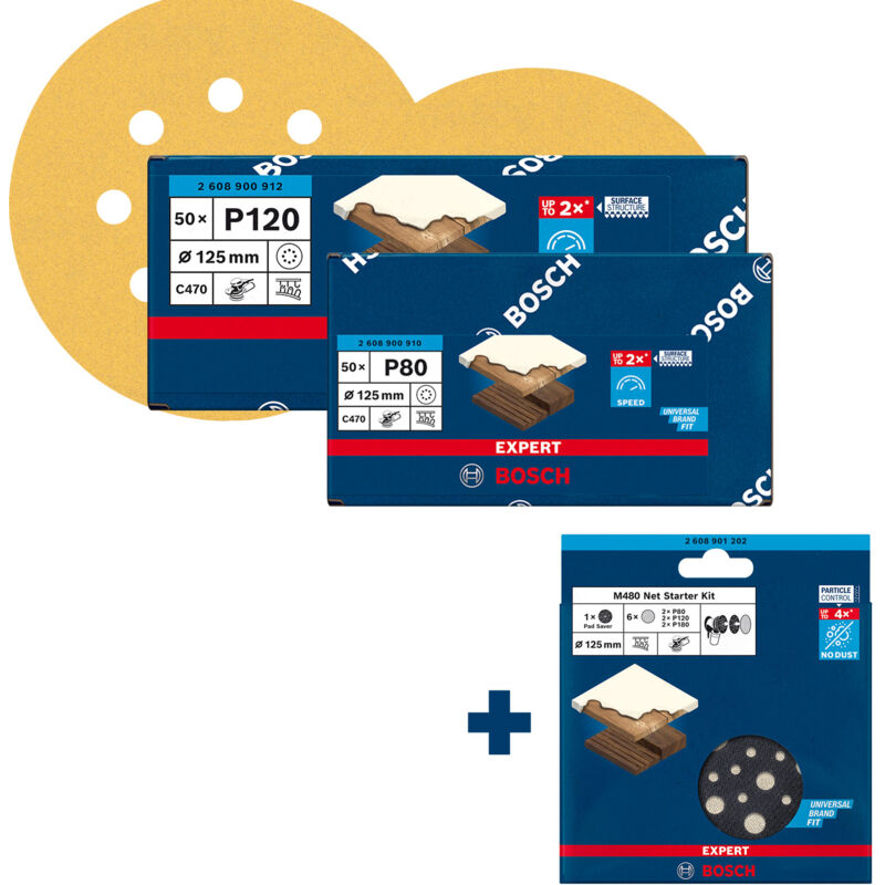Disques abrasifs 125 mm C470 Wood + kit de démarrage M480 gratuit - 061599763Z - Bosch