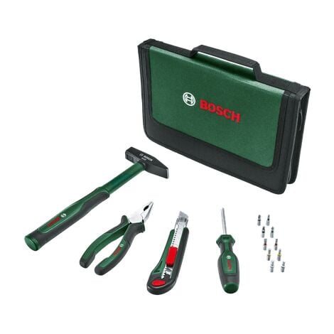 Bosch Easy Starter Handwerkzeug (Kombizange, Schraubendreher, Cuttermesser, Hammer, 10 Bits, 14-teilig, Set )