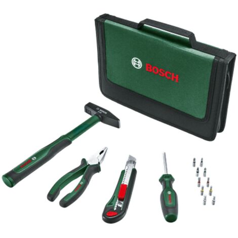 Bosch Easy Starter Handwerkzeug (Kombizange, Schraubendreher, Cuttermesser, Hammer, 10 Bits, 14-teilig, Set )