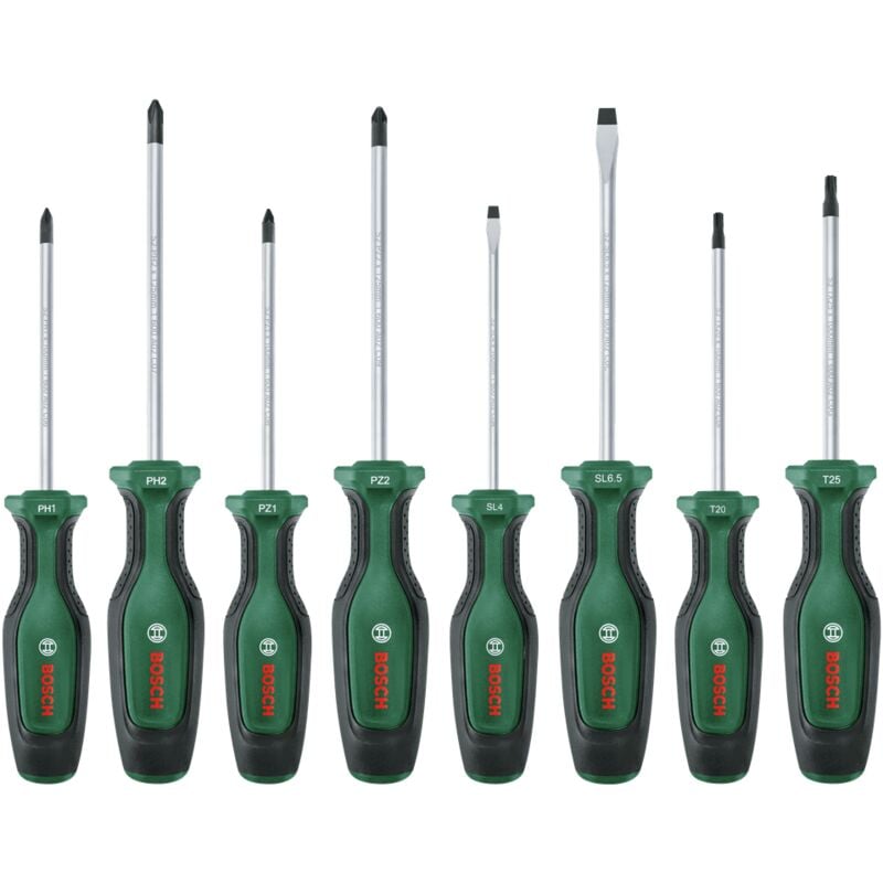 Bosch Ensemble de tournevis (ensemble de tournevis, acier S2 de première qualité, poignée Softgrip, embout magnétique, 8 pièces)