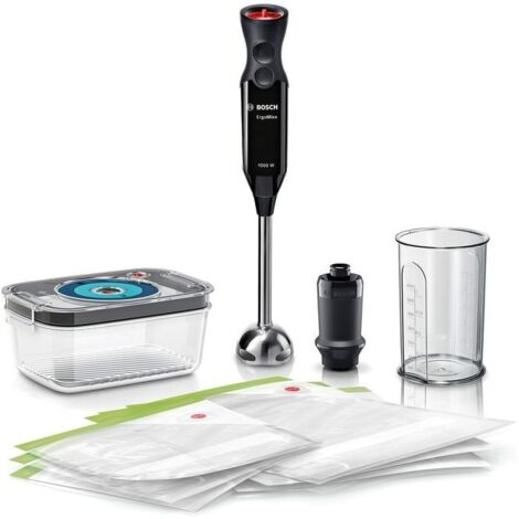 Bosch ErgoMixx Hand Blender - Frullatore a Immersione Portatile con Sistema Sottovuoto, 1000 W, 12 Impostazioni di Velocità, Lama a 4 Ali, Bicchiere Graduato e Accessori per Sottovuoto