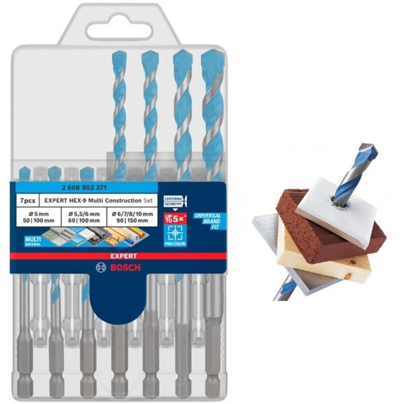 Bosch EXPERT 7 PC Multi-Construction CYL-9 Drill Bit Set Masonry Wood Drill 5-10