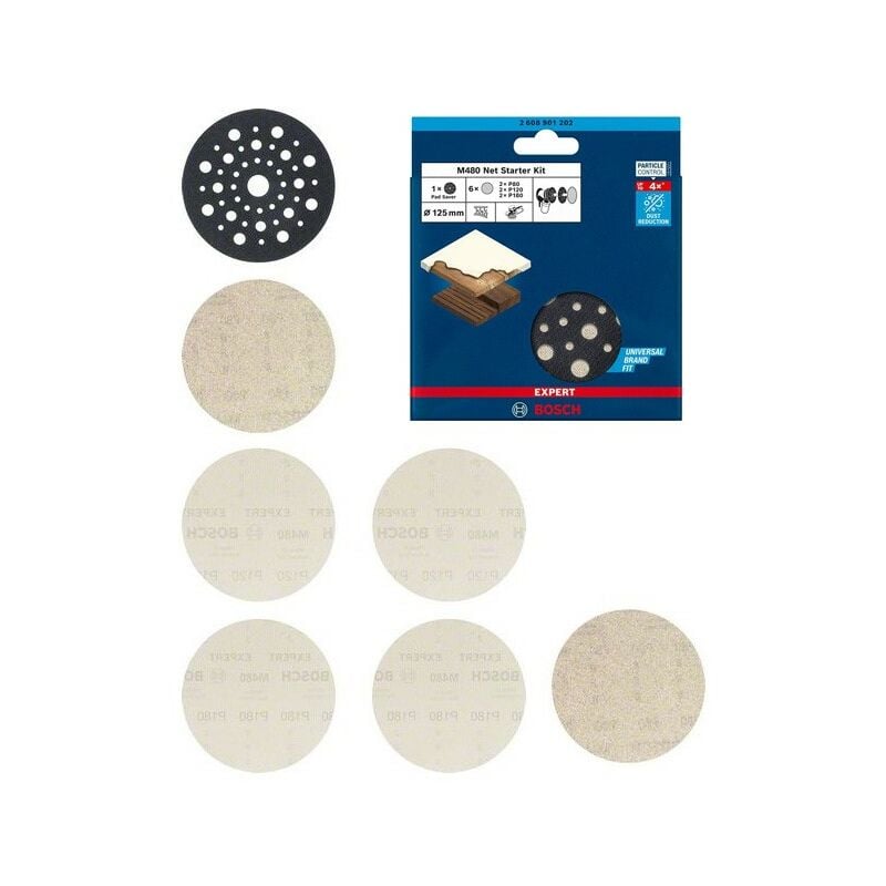 Expert 7 Piece 125mm Mixed Grit M480 Sanding Disc Net Set 2608901202 - Bosch