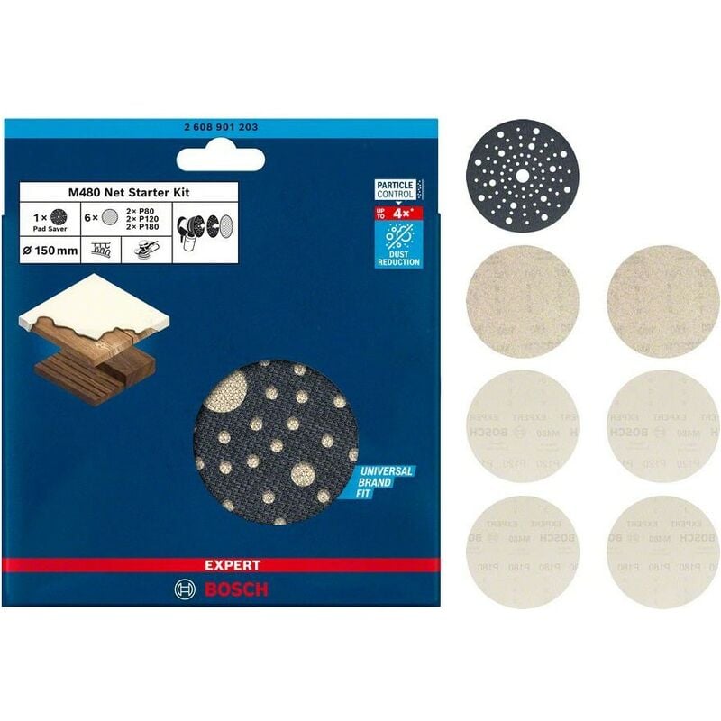 Expert 7 Piece 150mm Mixed Grit M480 Sanding Disc Net Set 2608901203 - Bosch