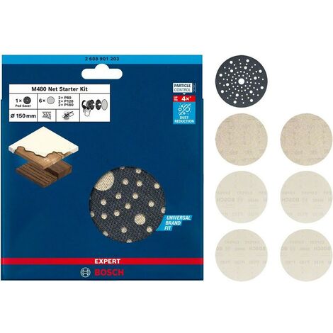 Bosch Expert 7 Piece 150mm Mixed Grit M480 Sanding Disc Net Set 2608901203